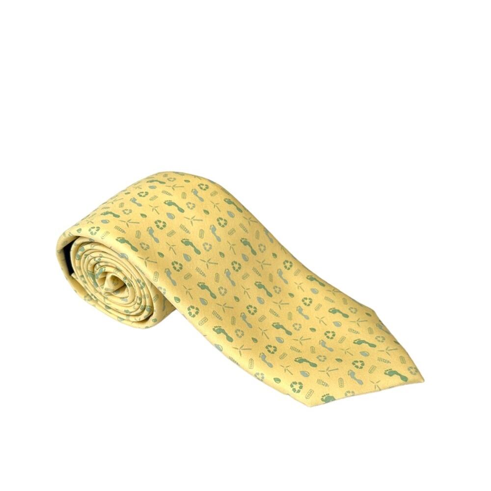Vineyard Vines VanEck Silk Tie Recycle Earth Friendly Print Yellow